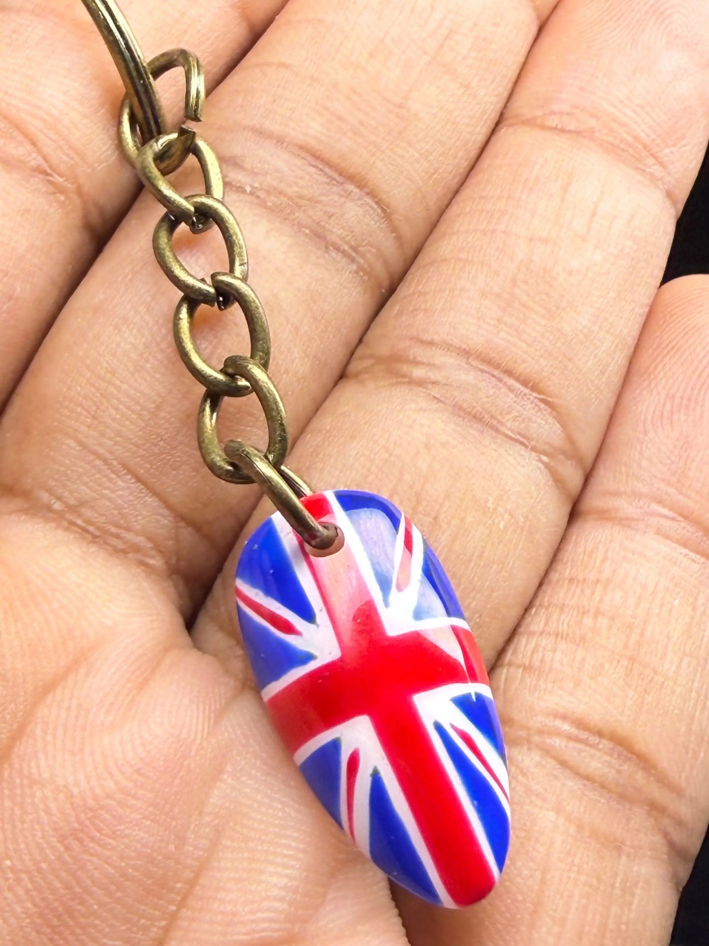 Nail Keychain: Union Jack adorned. Press