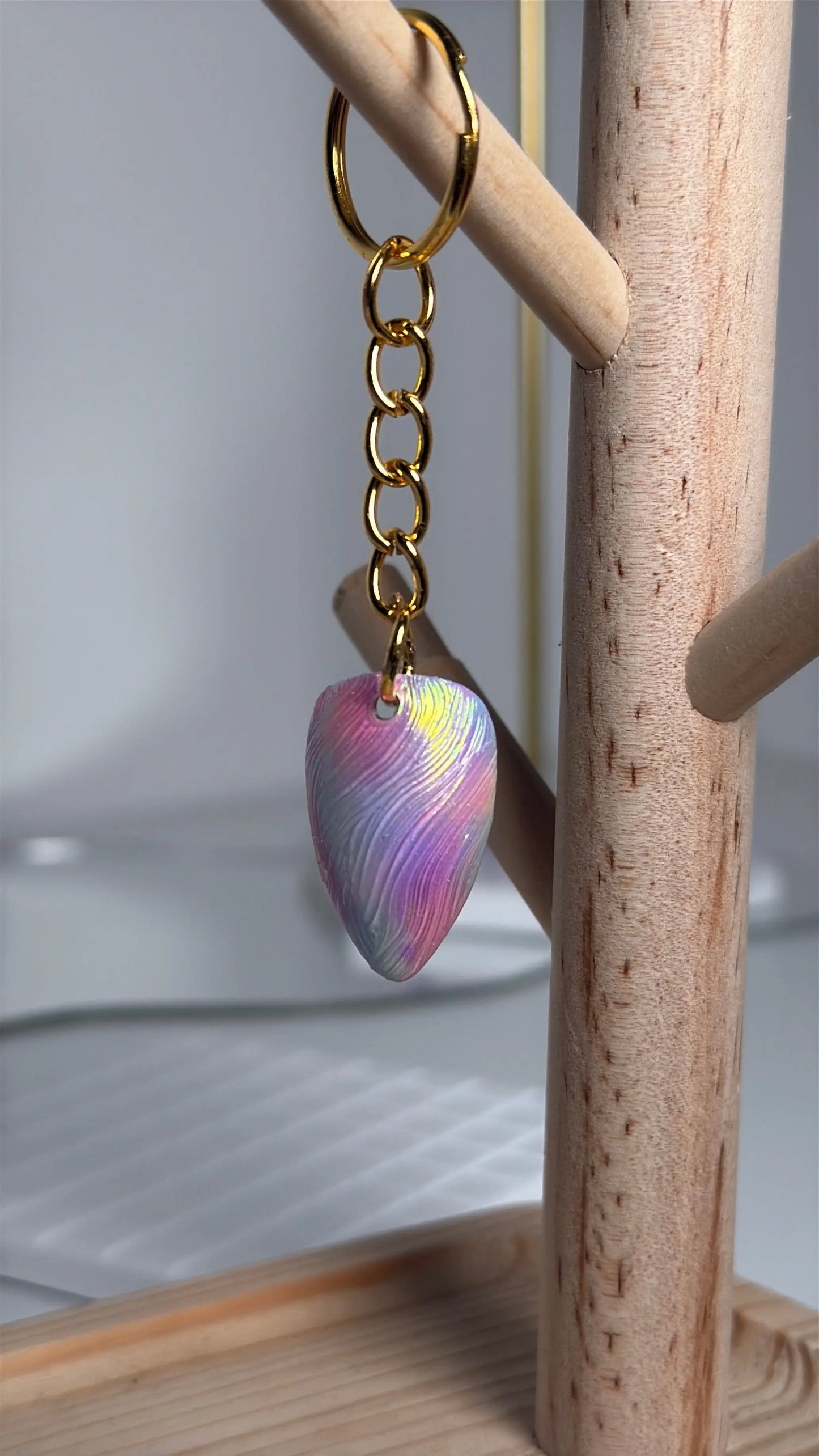 Nail Keychain: Cotton Candy Cloud Swirls adorned. Press