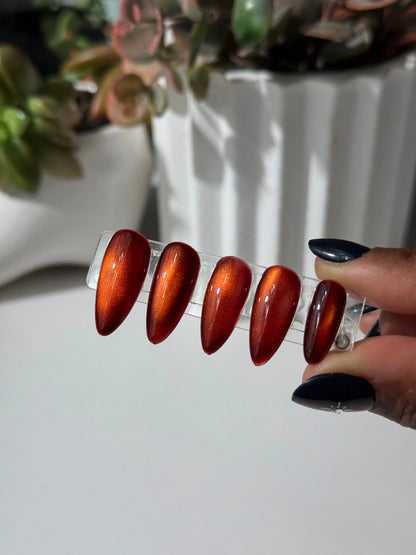 Ember Glow Cateye Custom Press On Set