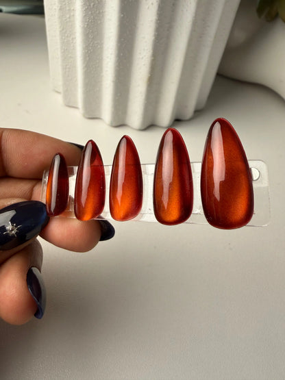 Ember Glow Cateye Custom Press On Set